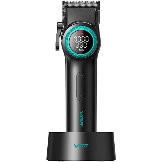 Акумуляторна машинка для стриження (clipper) VGR V-001 BLACK, 10 насадок, 9000 RPM, 4600 mAh, LED light, LED display — фото 8