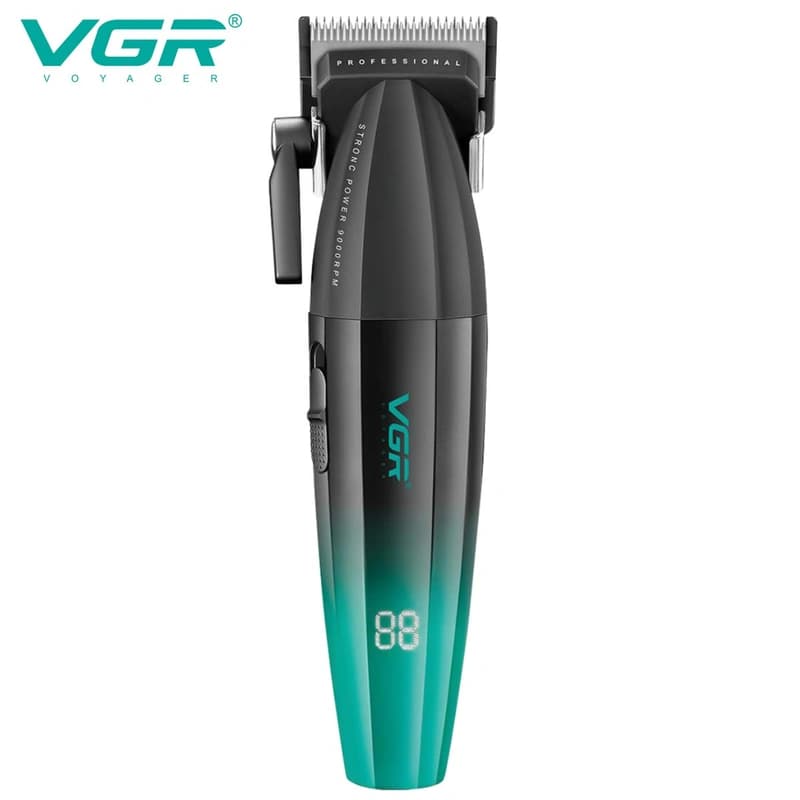 Акумуляторна машинка для стриження (clipper) VGR V-003 GREEN, 6 насадок, TURBO режим 9000 RPM, керамічне лезо, LED display — фото 2