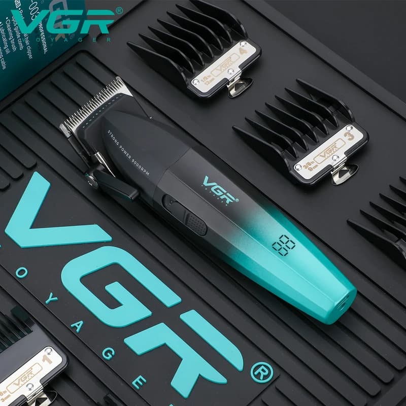 Акумуляторна машинка для стриження (clipper) VGR V-003 GREEN, 6 насадок, TURBO режим 9000 RPM, керамічне лезо, LED display — фото 4