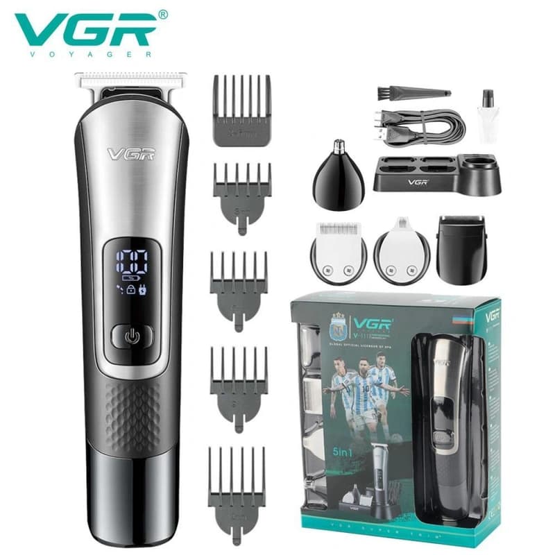 Набір для стриження VGR 5 в 1 V-111, 9 насадок, LED display