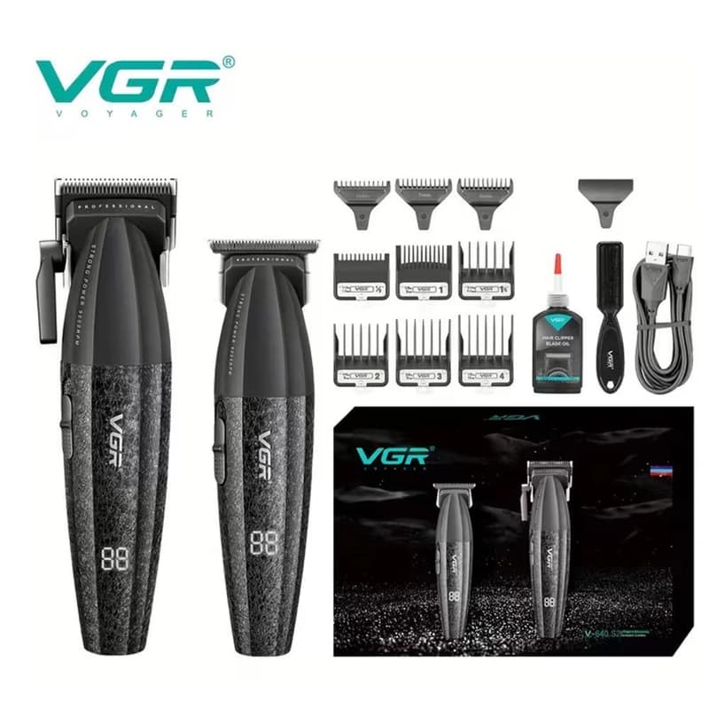 Комплект VGR 2 в 1 V-640 S2 BLACK акумуляторна машинка для стриження