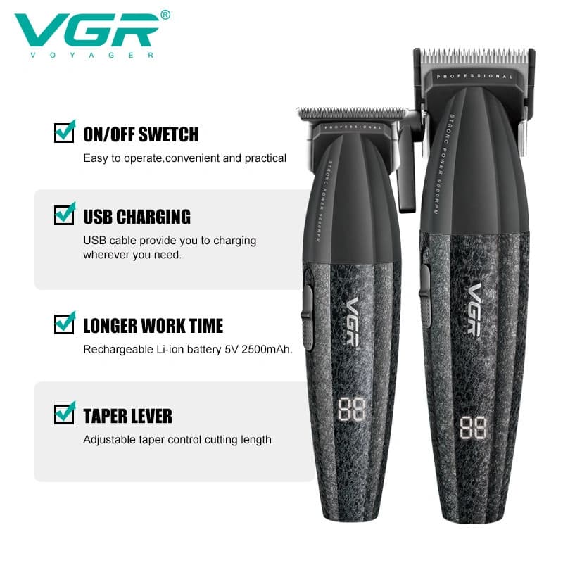 Комплект VGR 2 в 1 V-640 S2 BLACK акумуляторна машинка для стриження (clipper) та триммер — фото 3