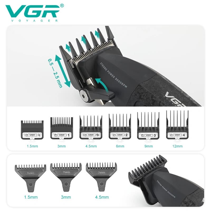 Комплект VGR 2 в 1 V-640 S2 BLACK акумуляторна машинка для стриження (clipper) та триммер — фото 6
