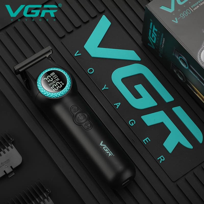Тример VGR V-990 GREEN, 3 насадки, керамічне лезо, TURBO режим, регулювання потужності 7000-8000 RPM, LED light, LED display — фото 5