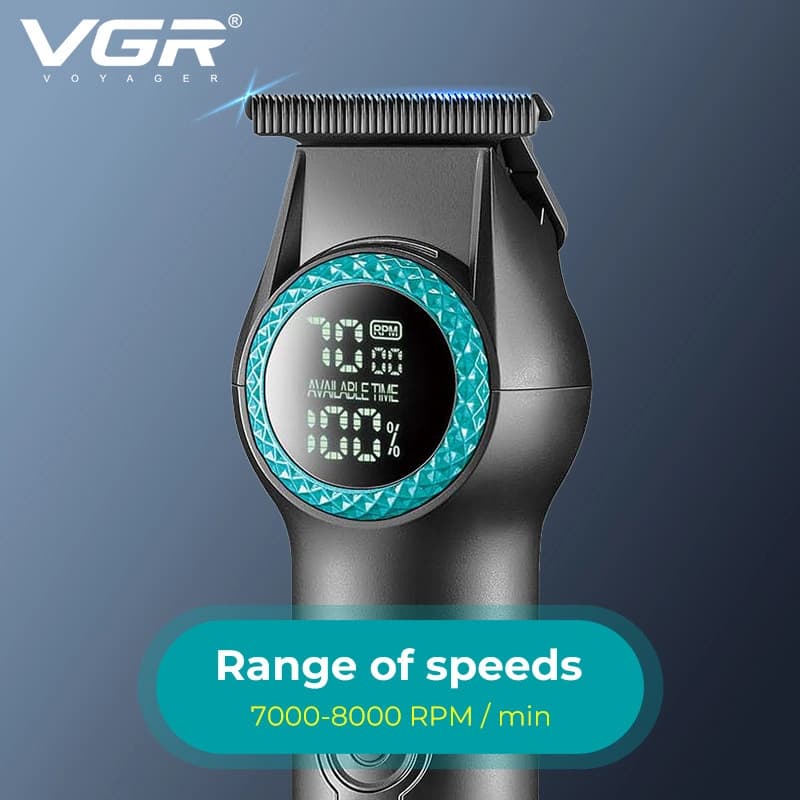 Тример VGR V-990 GREEN, 3 насадки, керамічне лезо, TURBO режим, регулювання потужності 7000-8000 RPM, LED light, LED display — фото 6