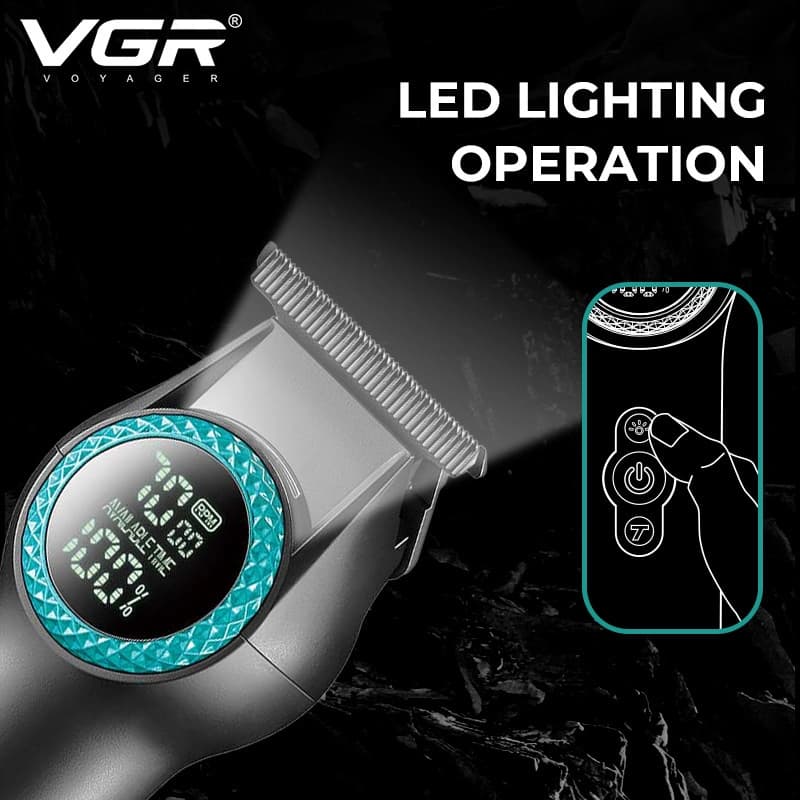 Тример VGR V-990 GREEN, 3 насадки, керамічне лезо, TURBO режим, регулювання потужності 7000-8000 RPM, LED light, LED display — фото 7