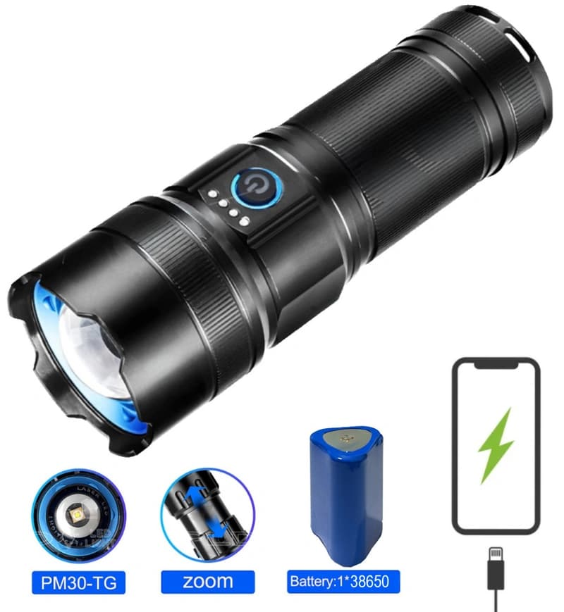 Ліхтар AK180 WHITE LASER LED PM30-TG, 1х38650, Power Bank, ЗП Type-C, zoom, 5 фільтрів — фото 9