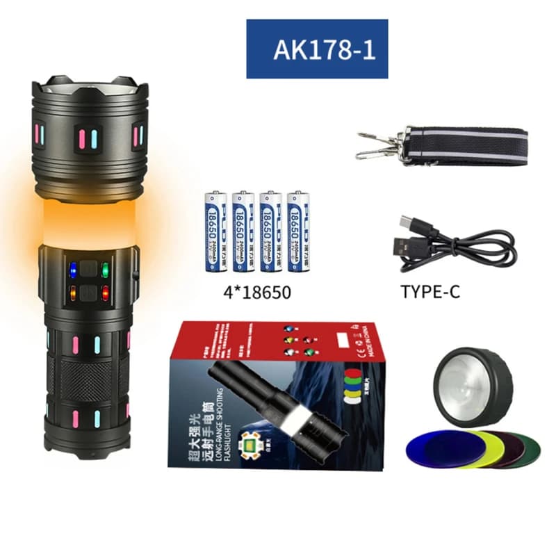Ліхтар NIGHT VISION FLUORESCENCE AK178-1-WHITE LASER LED PM60-TG+COB, 4x18650, Power Bank, ЗП Type-C, zoom, 5 фільтрів — фото 2