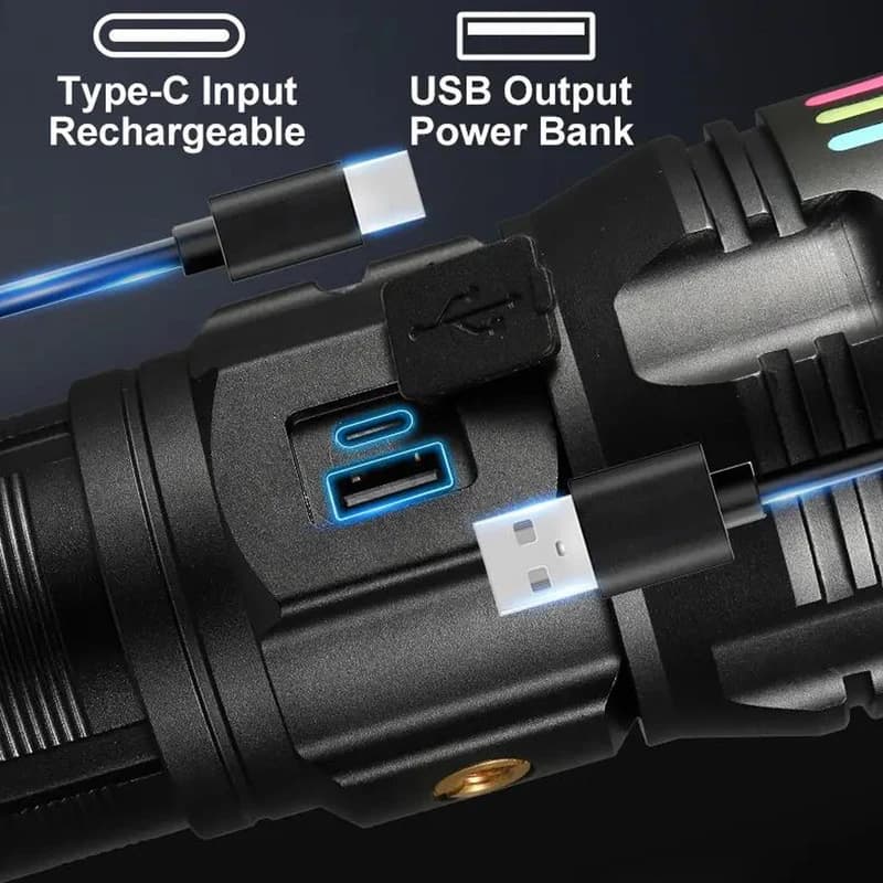 Ліхтар NIGHT VISION FLUORESCENCE AK178-1-WHITE LASER LED PM60-TG+COB, 4x18650, Power Bank, ЗП Type-C, zoom, 5 фільтрів — фото 7
