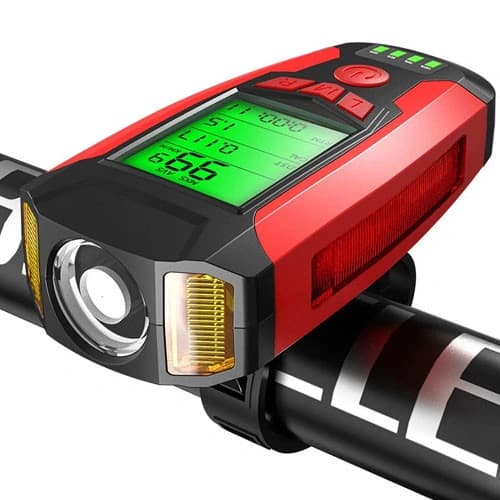 Велоліхтар з комп'ютером, сигналом і сигналізацією AS0808-XPG+2LED(Yellow)+2COB(Red), виносна кнопка, Waterproof, аккум., ЗП — фото 2