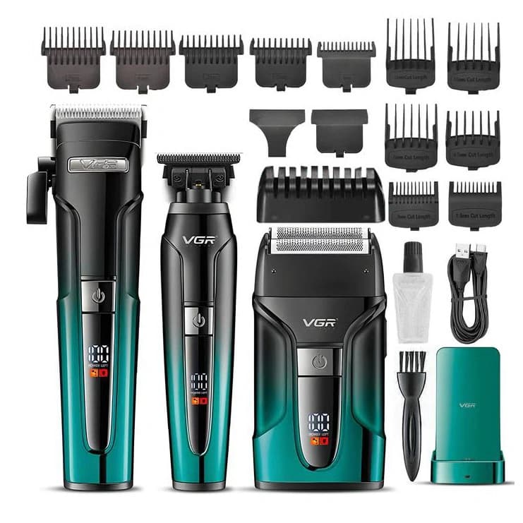 Комплект VGR 3 в 1 V-694 GREEN акумуляторна машинка для стриження