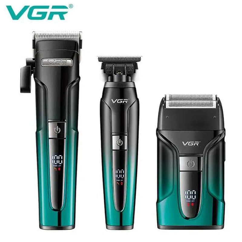 Комплект VGR 3 в 1 V-694 GREEN акумуляторна машинка для стриження (clipper), триммер та електробритва (шейвер) — фото 6