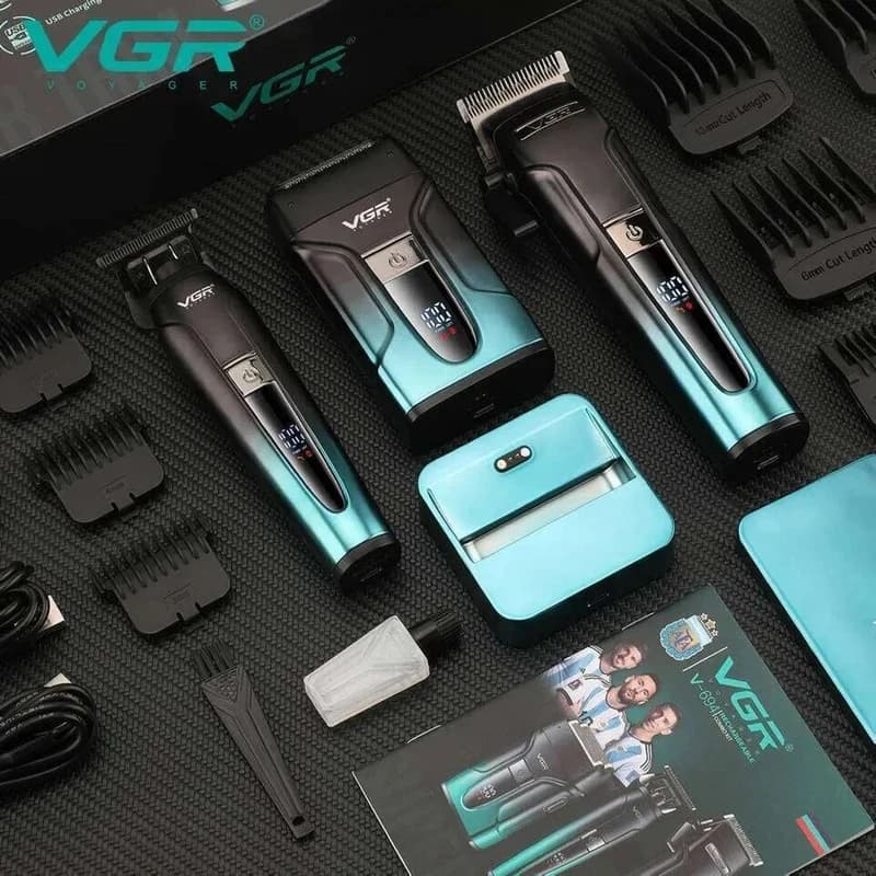 Комплект VGR 3 в 1 V-694 GREEN акумуляторна машинка для стриження (clipper), триммер та електробритва (шейвер) — фото 8