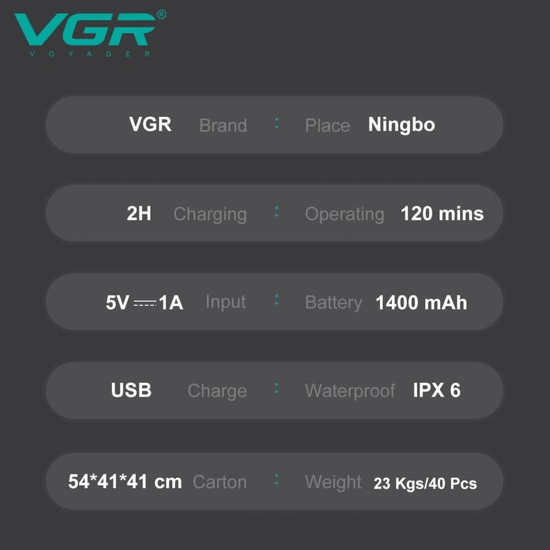 Електробритва VGR V-362 WHITE шейвер, подвійне лезо, триммер, IPX6, LED Display — фото 8