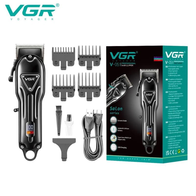 Акумуляторна машинка для стриження (clipper) VGR V-051, 4 насадки, 2500 mAh, LED display — фото 1