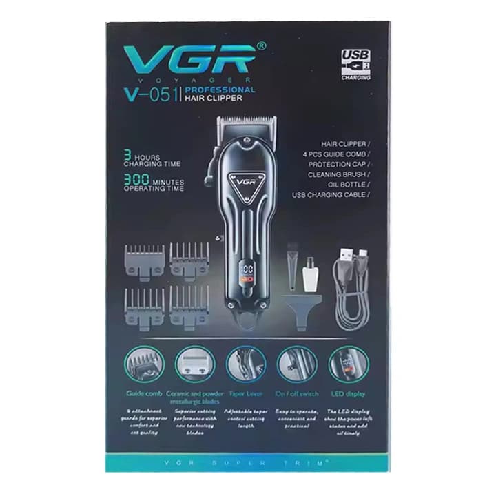 Акумуляторна машинка для стриження (clipper) VGR V-051, 4 насадки, 2500 mAh, LED display — фото 4