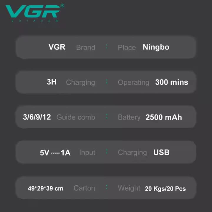 Акумуляторна машинка для стриження (clipper) VGR V-051, 4 насадки, 2500 mAh, LED display — фото 6