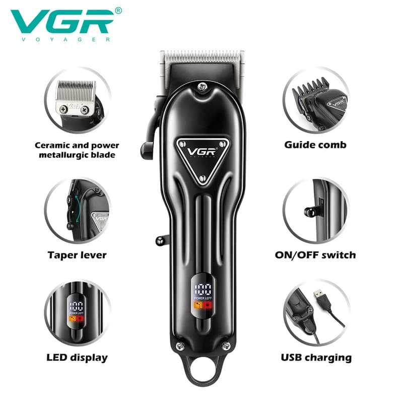 Акумуляторна машинка для стриження (clipper) VGR V-051, 4 насадки, 2500 mAh, LED display — фото 9
