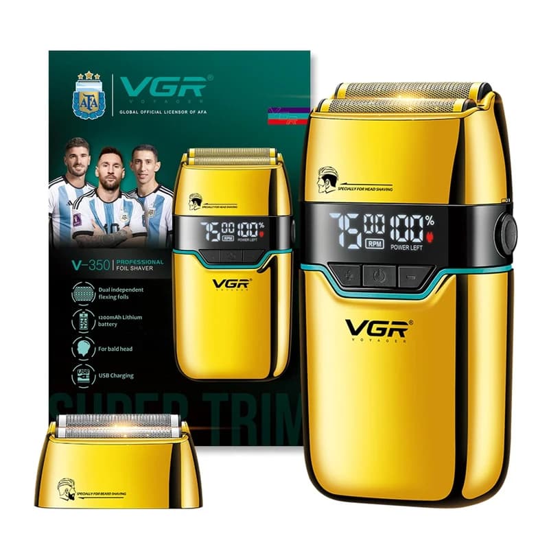Електробритва VGR V-350 GOLD шейвер, подвійне лезо, 2 насадки, LED Display — фото 9