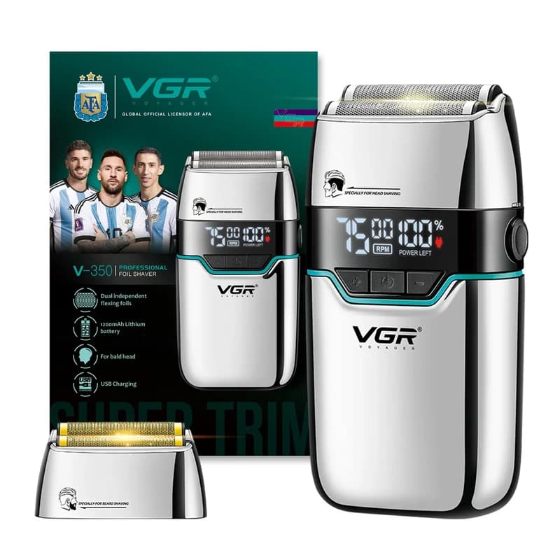 Електробритва VGR V-350 SILVER шейвер, подвійне лезо, 2 насадки, LED Display — фото 2