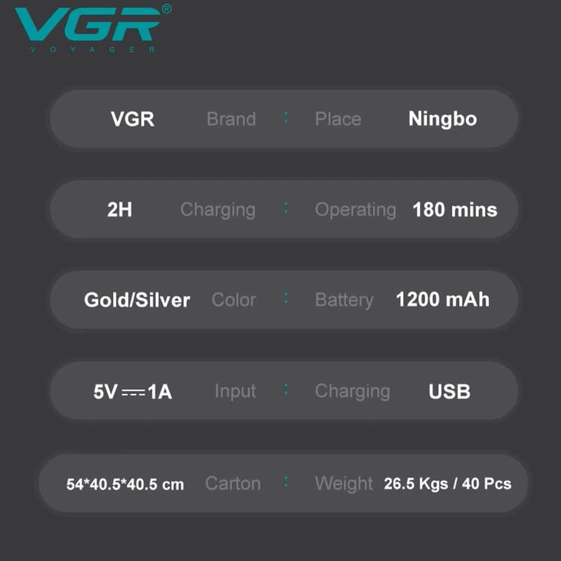 Електробритва VGR V-350 SILVER шейвер, подвійне лезо, 2 насадки, LED Display — фото 4