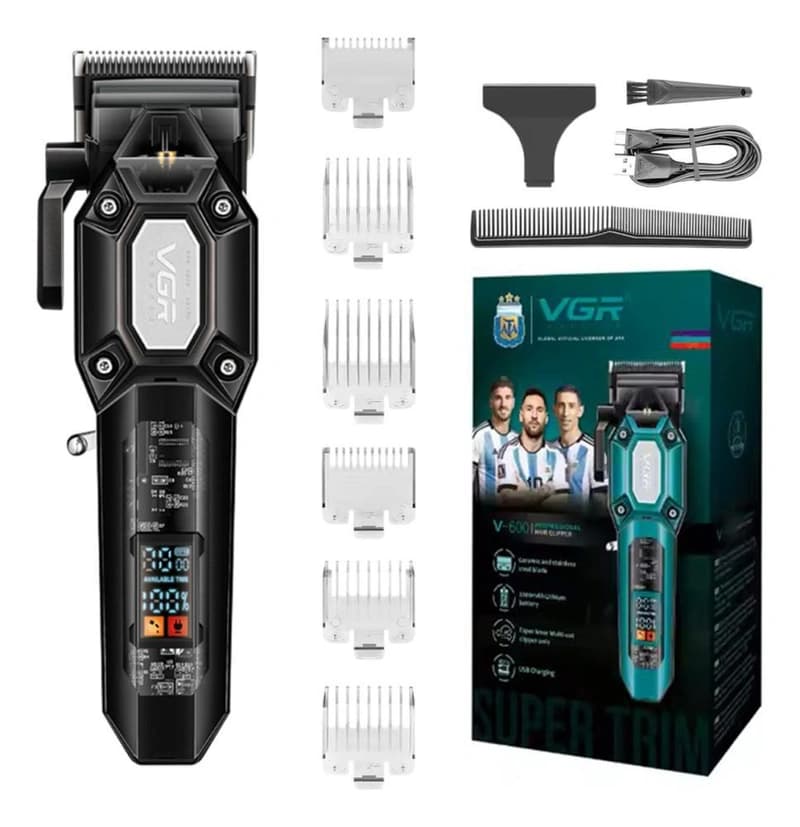 Акумуляторна машинка для стрижки (clipper) VGR V-600 BLACK, 6 насадок, регулятор висоти, LED display, 7000 RPM — фото 1