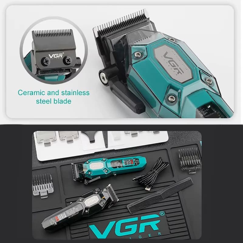 Акумуляторна машинка для стрижки (clipper) VGR V-600 BLACK, 6 насадок, регулятор висоти, LED display, 7000 RPM — фото 3