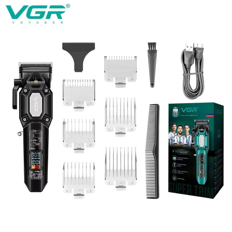 Акумуляторна машинка для стрижки (clipper) VGR V-600 BLACK, 6 насадок, регулятор висоти, LED display, 7000 RPM — фото 7