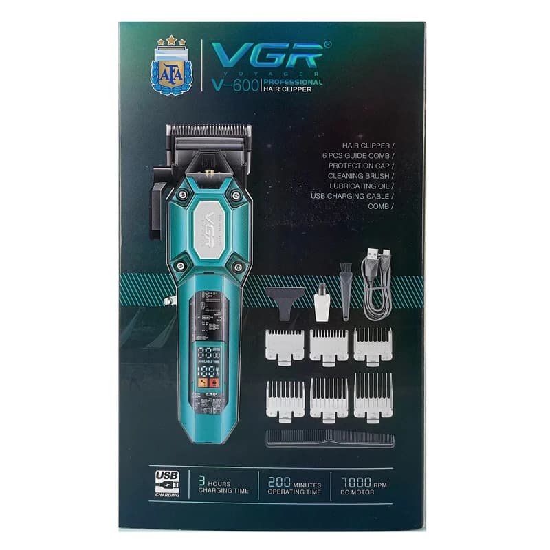 Акумуляторна машинка для стрижки (clipper) VGR V-600 BLACK, 6 насадок, регулятор висоти, LED display, 7000 RPM — фото 9