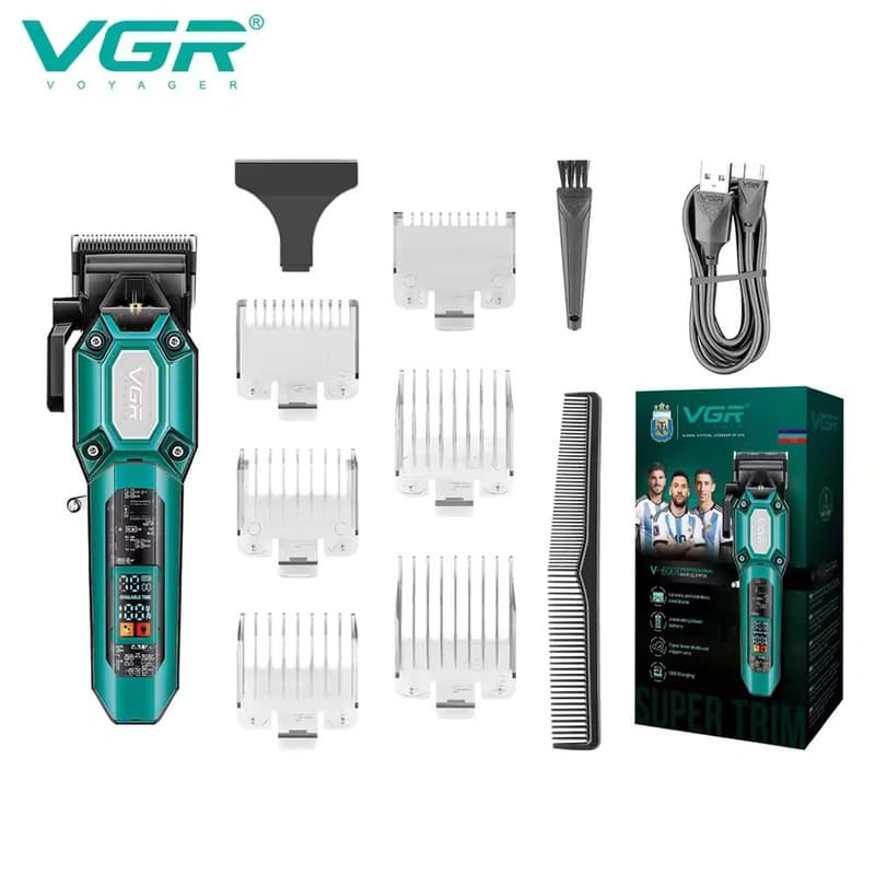 Акумуляторна машинка для стрижки (clipper) VGR V-600 GREEN, 6 насадок, регулятор висоти, LED display, 7000 RPM — фото 3