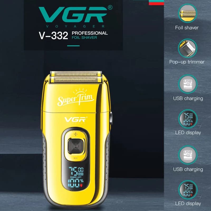 Електробритва VGR V-332 GOLD шейвер, подвійне лезо, триммер, LED Display — фото 2