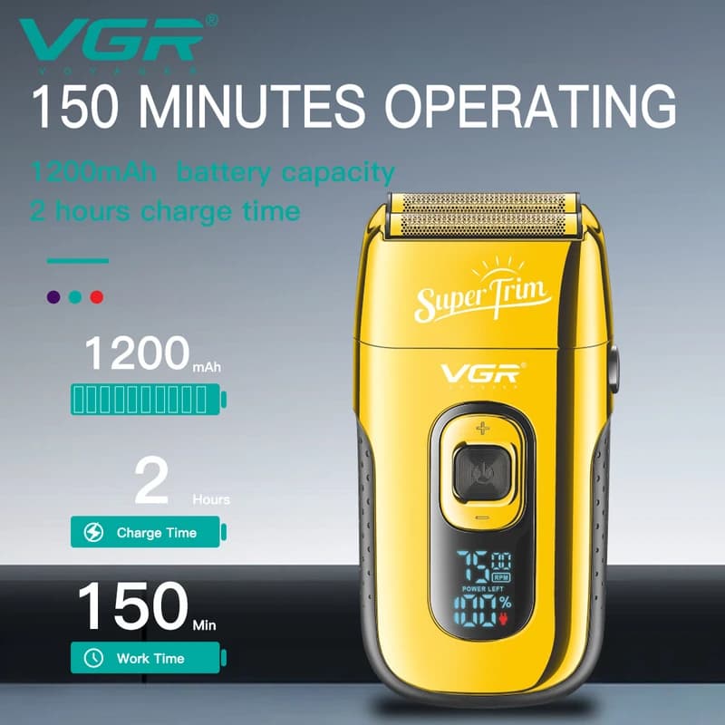 Електробритва VGR V-332 GOLD шейвер, подвійне лезо, триммер, LED Display — фото 6