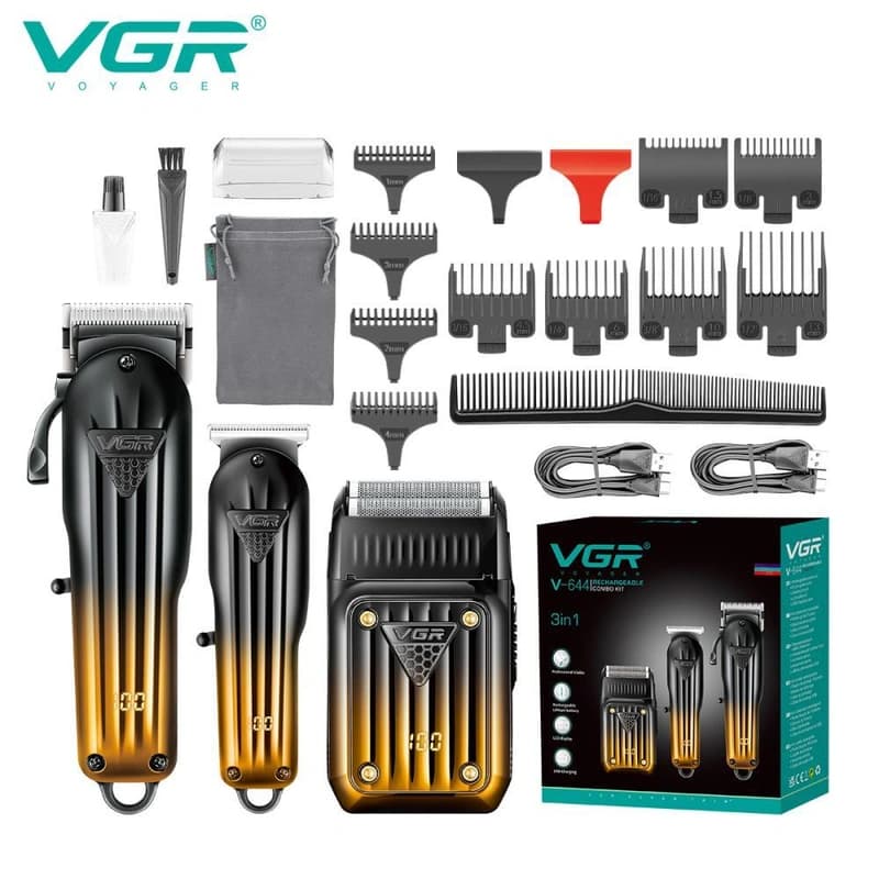 Комплект VGR 3 в 1 V-644 акумуляторна машинка для стриження (clipper)