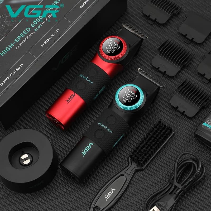 Тример VGR V-977 BLACK, регулювання потужності 6000 - 8000 RPM, 2500 mAh, 4 насадки, LED display — фото 4