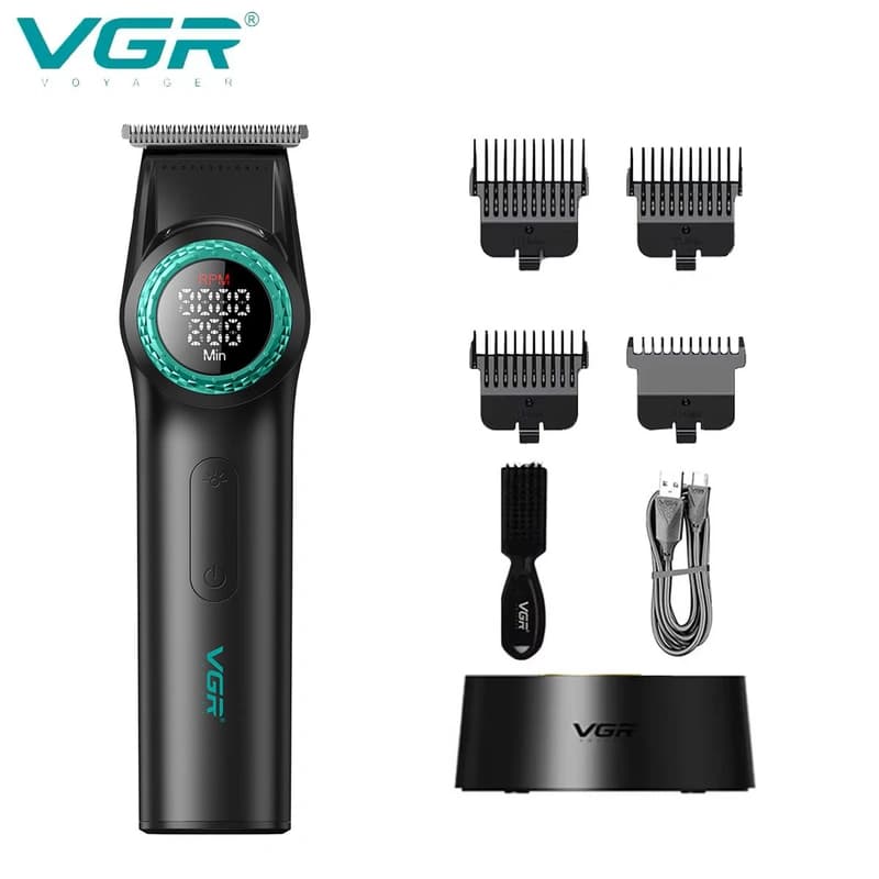 Тример VGR V-977 BLACK, регулювання потужності 6000 - 8000 RPM, 2500 mAh, 4 насадки, LED display — фото 8