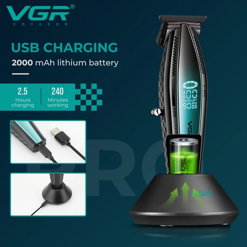 Тример VGR V-992 GREEN, 9000 RPM, 2000 mAh, 3 насадки, LED display — фото 6