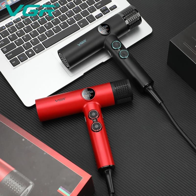 Фен професійний VGR V-401 RED, 40 рівнів обдування 70000 - 110000 RPM, 40 рівнів температури 60°C - 100°C, 3 насадки — фото 5