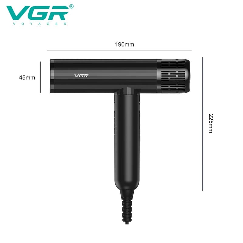 Фен професійний VGR V-427, 4 рівні обдування, 3 рівні температури, 110000 RPM, 3 насадки — фото 2