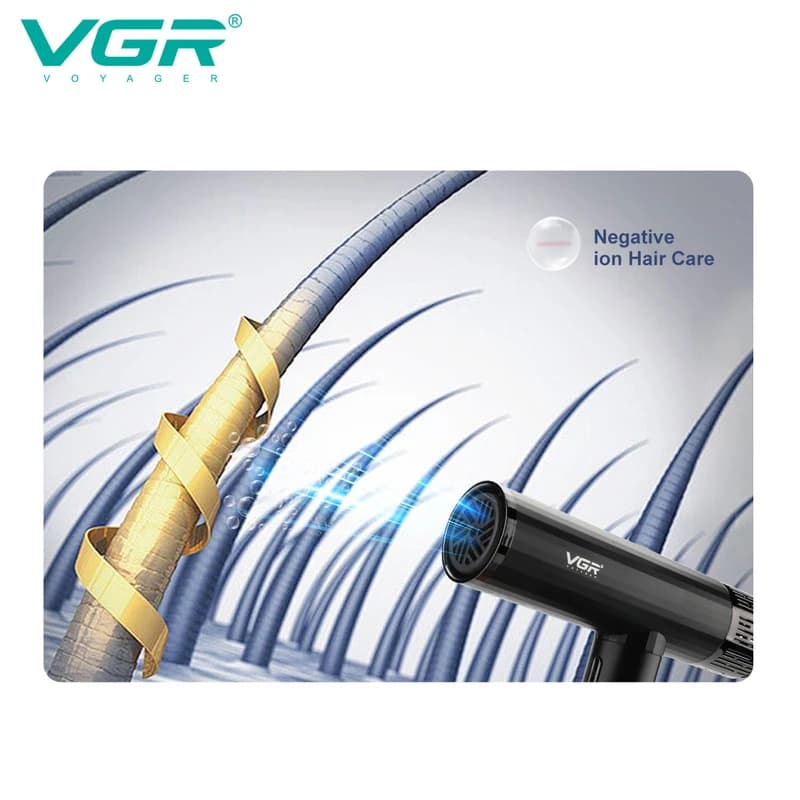 Фен професійний VGR V-427, 4 рівні обдування, 3 рівні температури, 110000 RPM, 3 насадки — фото 6