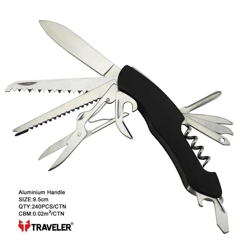 Складаний туристичний ніж Traveler 12 в 1, 9.5см 5011-LG5 Black/Blue/Red — фото 2