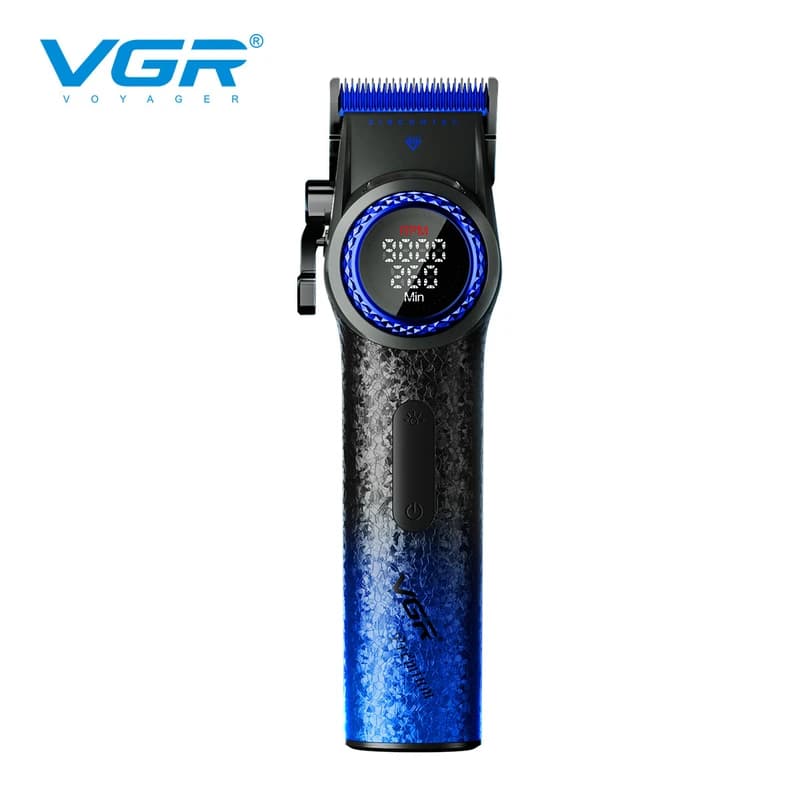 Акумуляторна машинка для стриження (clipper) VGR V-001 BLUE, 10 насадок, 9000 RPM, 4600 mAh, LED light, LED display — фото 5