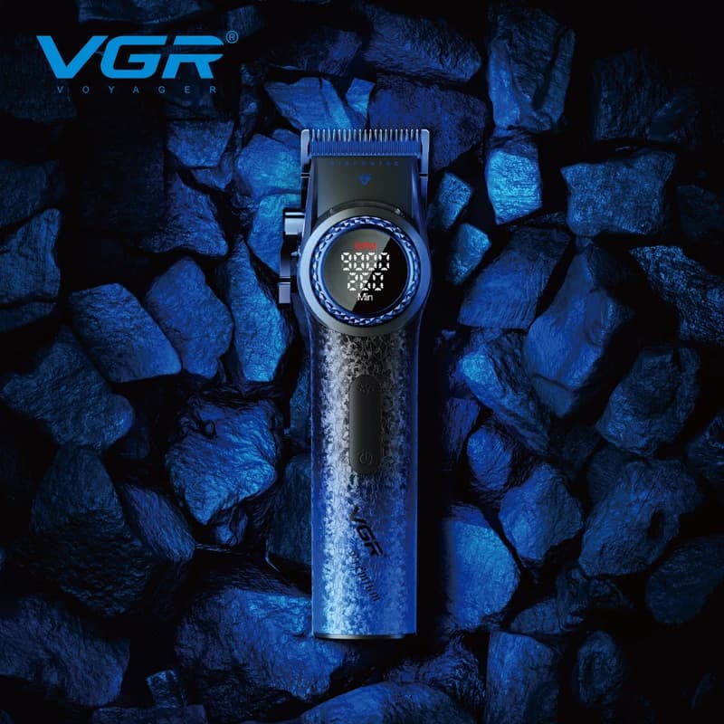 Акумуляторна машинка для стриження (clipper) VGR V-001 BLUE, 10 насадок, 9000 RPM, 4600 mAh, LED light, LED display — фото 7