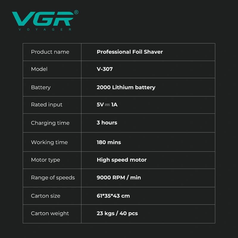 Електробритва VGR V-307 RED шейвер, подвійне лезо, 2000mAh, 9000 RPM — фото 4
