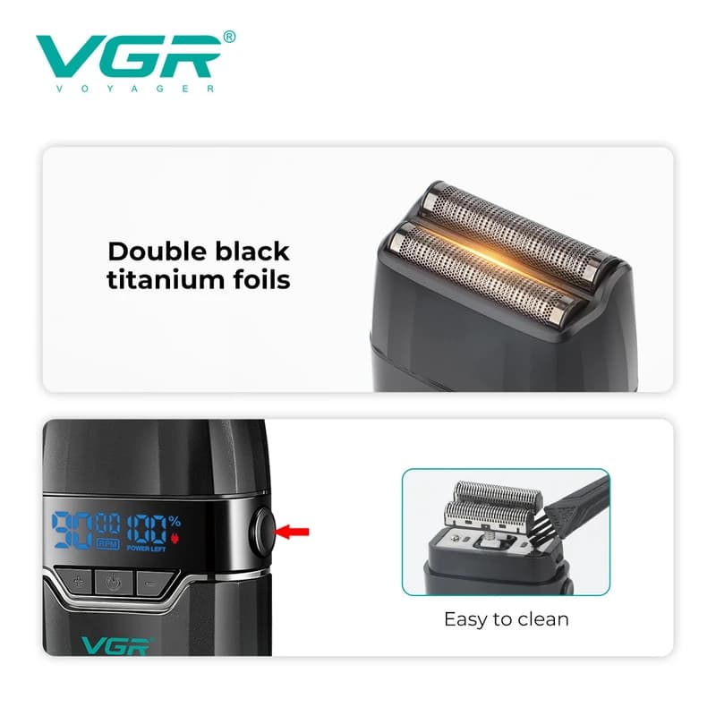Електробритва VGR V-308 GOLD шейвер, подвійне лезо, 9000 RPM, LED Display — фото 3