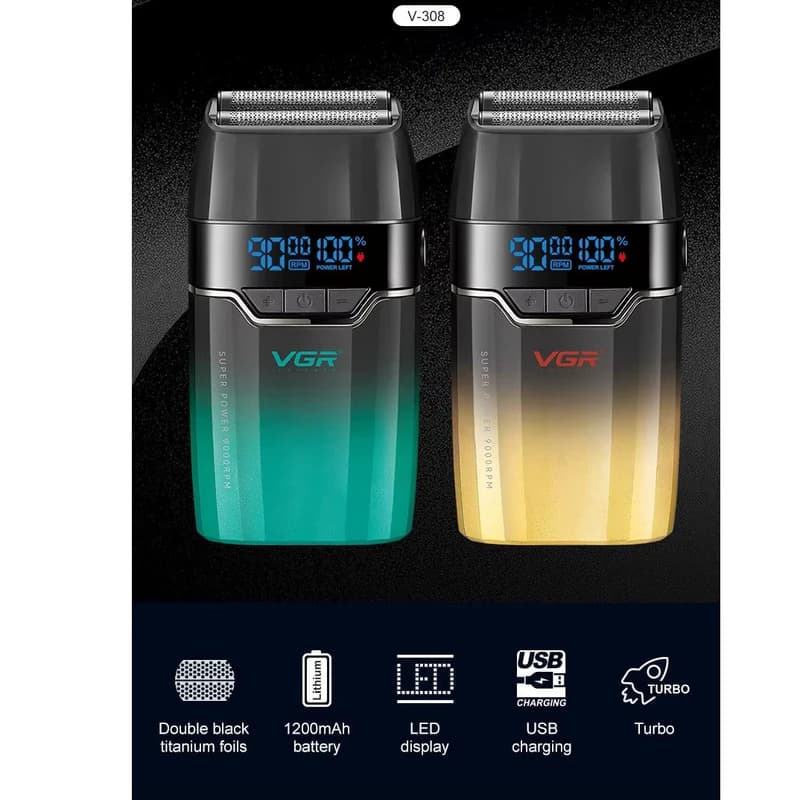 Електробритва VGR V-308 GREEN шейвер, подвійне лезо, 9000 RPM, LED Display — фото 6