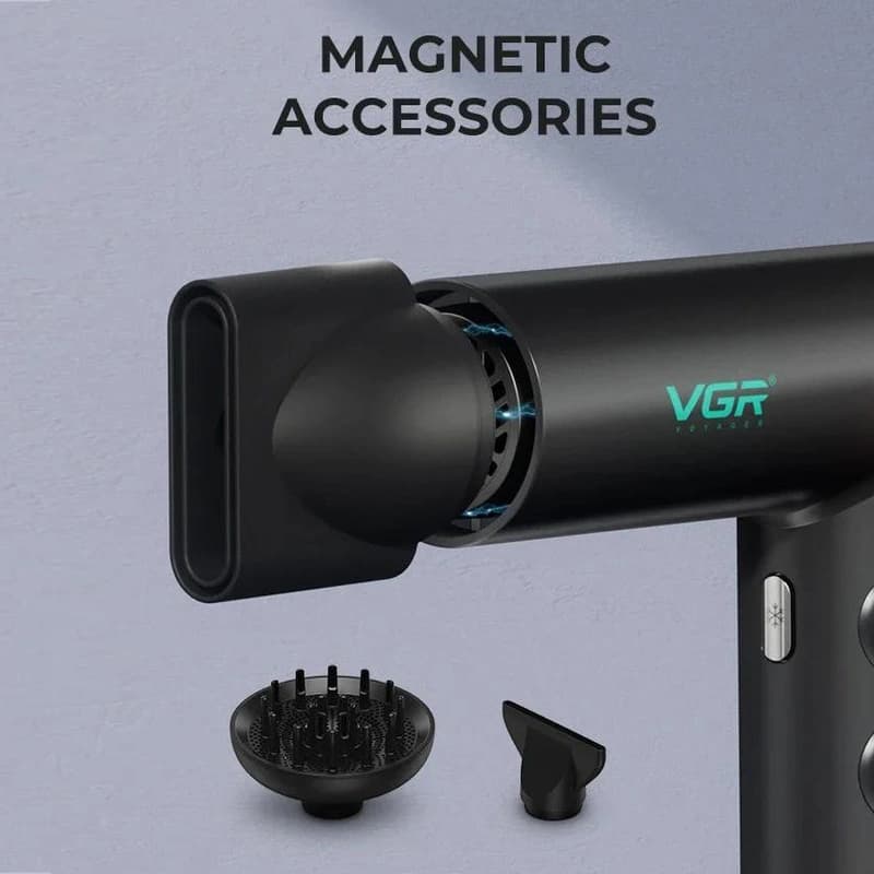 Фен професійний VGR V-401 BLACK, 40 рівнів обдування 70000 - 110000 RPM, 40 рівнів температури 60°C - 100°C, 3 насадки — фото 9