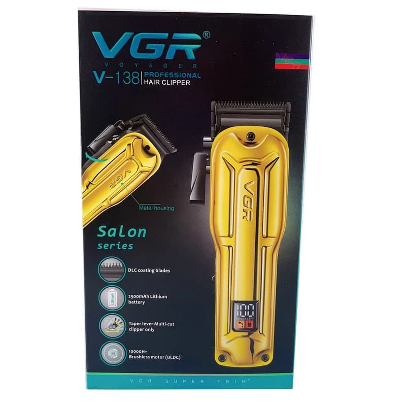 Акумуляторна машинка для стриження (clipper) VGR V-138 GOLD, 4 насадки, 7000 RPM, 2500 mAh, LED display — фото 4