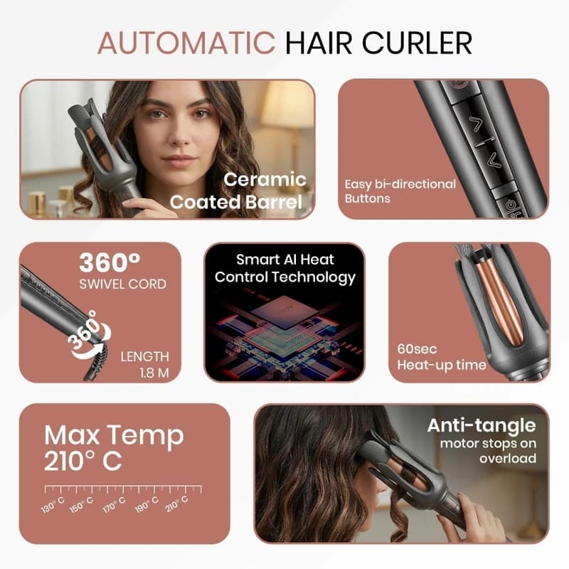Плойка VGR V-581, automatic curling, температура від 130°C до 210°C, керамічне покриття, LED display, 45 Вт — фото 10
