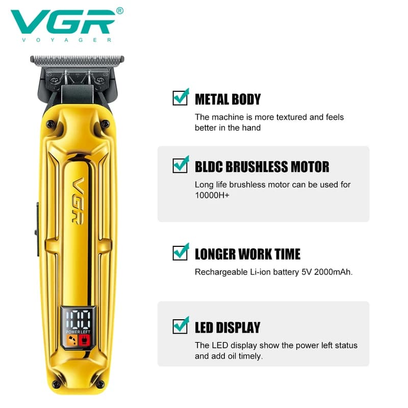 Акумуляторна машинка для стриження (clipper) VGR V-904 GOLD, 4 насадки, 2000 mAh, LED display — фото 3