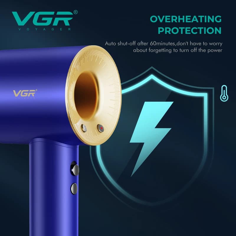 Фен професійний VGR V-445 BLUE, 3 рівні обдування, 4 рівні температури, 1600 Вт, 110000 RPM — фото 5